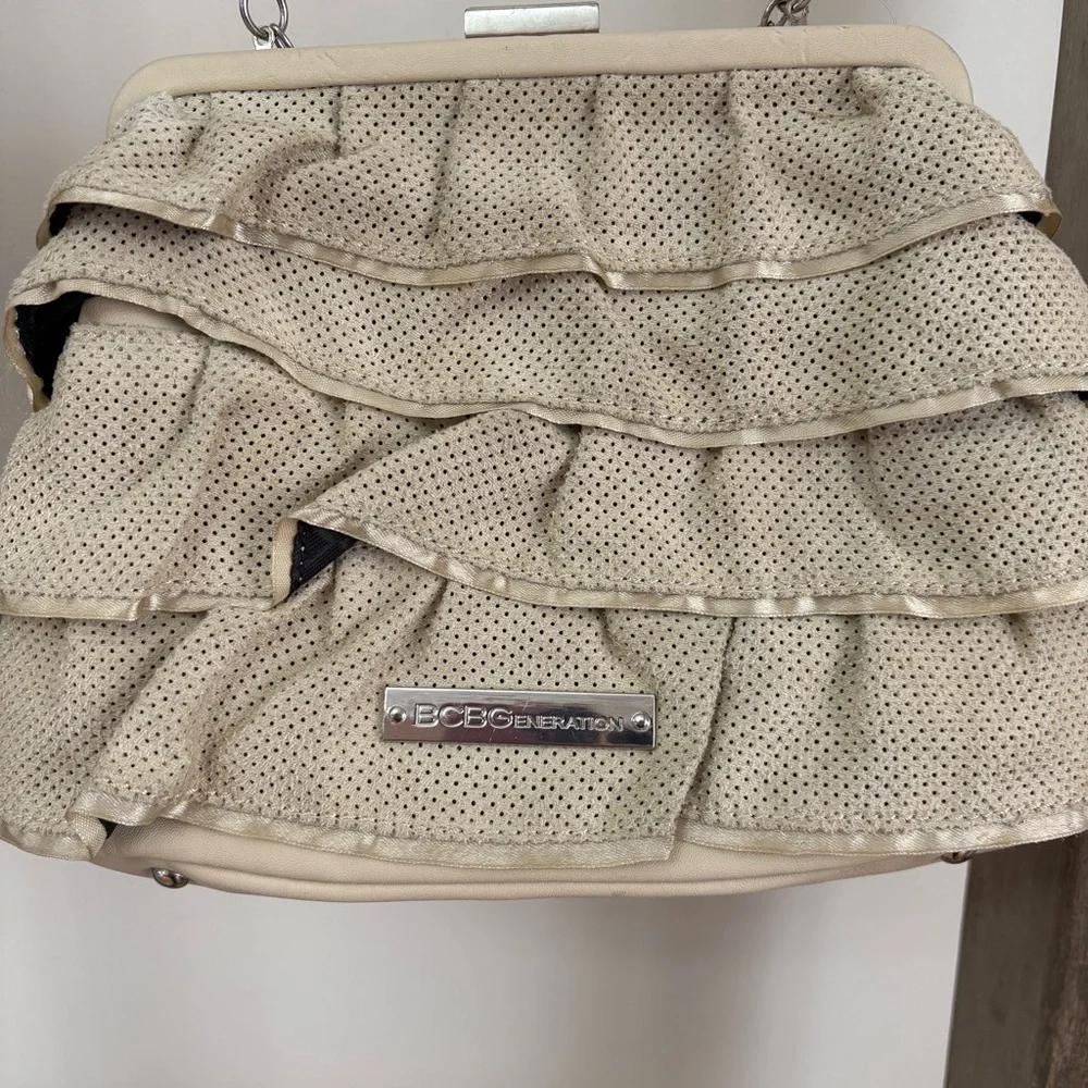 BCBG Beige Ruffle Crossbody Purse